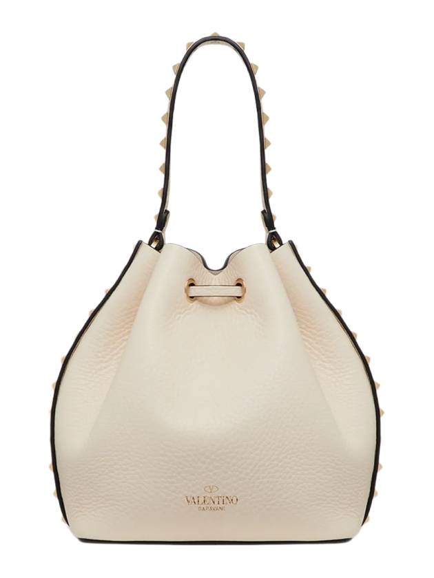 Rockstud Drawstring Bucket Bag White - VALENTINO - BALAAN 4