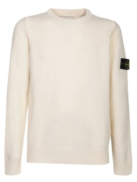 Logo Patch Crew Neck Wool Knit Top Natural - STONE ISLAND - BALAAN 1