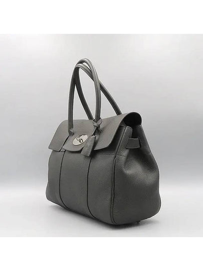 HH5988 Gray color leather new Bayswater silver logo flap lock decoration tote bag - MULBERRY - BALAAN 2