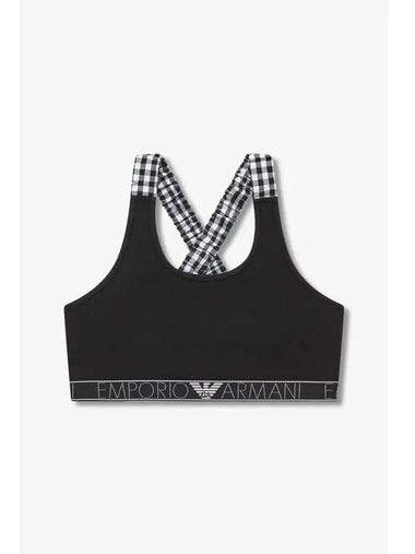 UNDERWEAR Women s Gingham Check Strap Crop Top Black - EMPORIO ARMANI - BALAAN 1