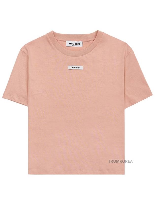 Logo Patch Crop Short Sleeve T-Shirt Pink - MIU MIU - BALAAN 11