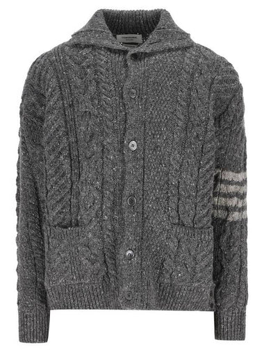 4-Bar Arm Band Knit Cardigan Grey - THOM BROWNE - BALAAN 1