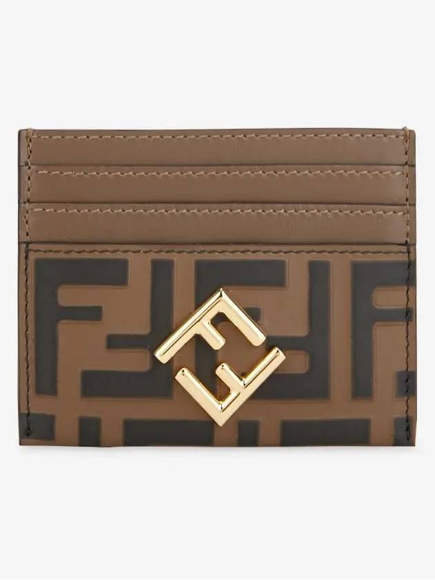 Logo Diamond Leather Card Wallet Brown - FENDI - BALAAN 3