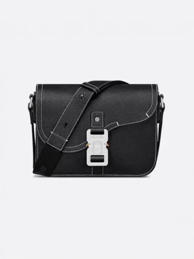 Saddle Mini Strap Grained Calfskin Messenger Bag Black - DIOR - BALAAN 2