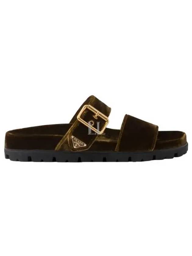 Velvet Slide Slippers Oak - PRADA - BALAAN 2