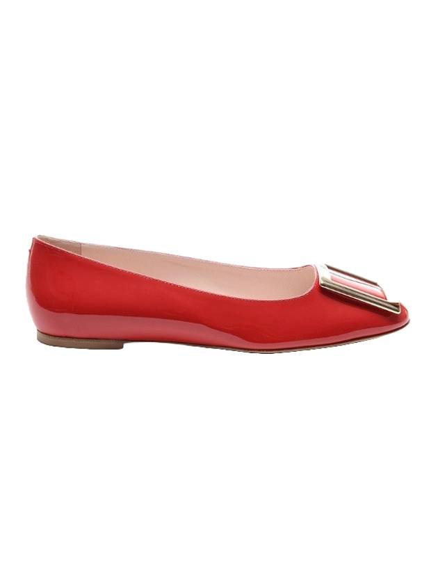 Embossed Logo Plaque Leather Flats Red - ROGER VIVIER - BALAAN 1