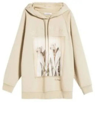 Lillo Graphic Print Cotton Hoodie Beige - MAX MARA - BALAAN 2