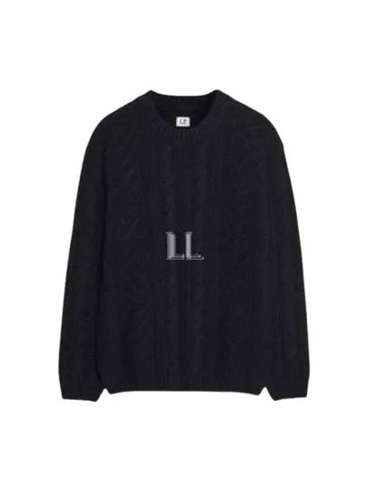 Lambswool Crewneck Logo Knit Top Black - CP COMPANY - BALAAN 2