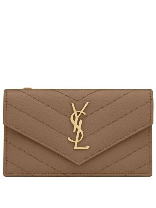 Cassandre Matelasse Fragment Emboss Leather Flap Card Wallet Taupe - SAINT LAURENT - BALAAN 1