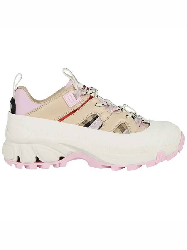 Women's Checked Cotton Leather Arthur Low Top Sneakers Pale Pink - BURBERRY - BALAAN 3