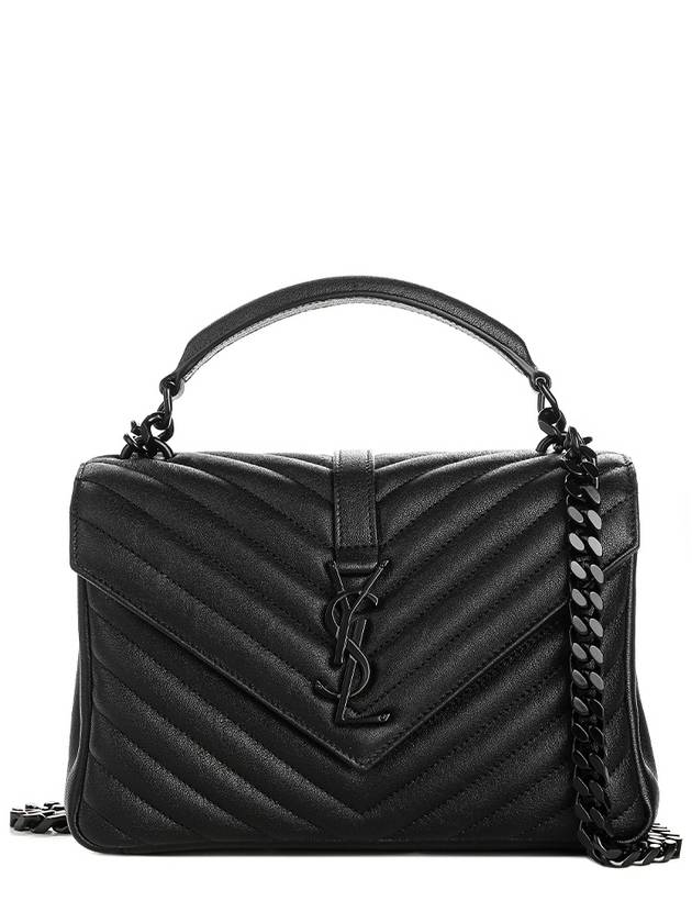 Women's College Matelasse Monogram Medium Satchel Shoulder Bag Black - SAINT LAURENT - BALAAN 2