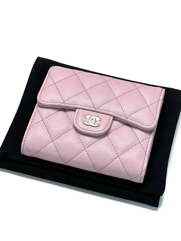 Small Classic Flap Wallet Grained Calfskin Silver Black - CHANEL - BALAAN 3