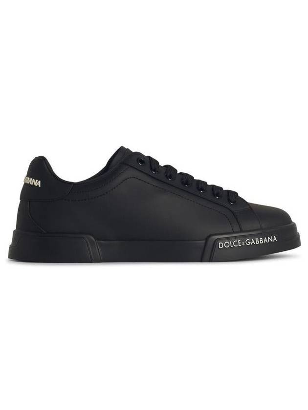 Dolce & Gabbana 'Portofino' Black Leather Sneakers - DOLCE&GABBANA - BALAAN 1