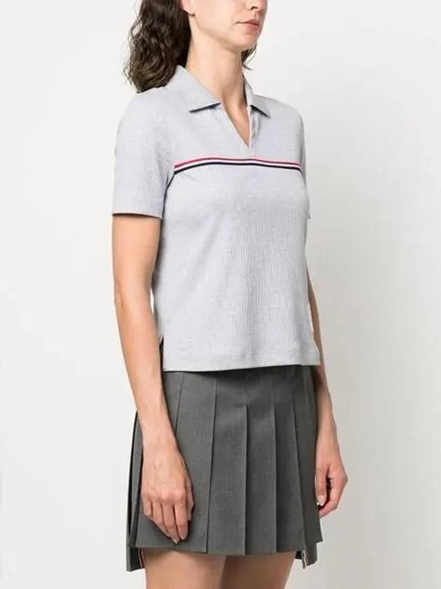 Three Stripes High Twist Rib Polo Shirt Grey - THOM BROWNE - BALAAN 5