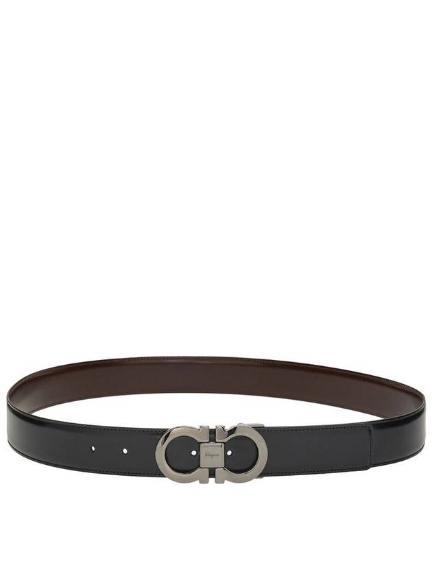 Double Gancini Reversible Leather Belt Black Auburn - SALVATORE FERRAGAMO - BALAAN 3