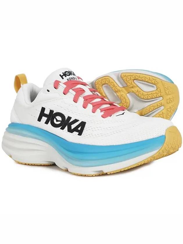 Women's Bondi 8 Wide Low Top Sneakers Blanc De Blanc - HOKA ONE ONE - BALAAN 3