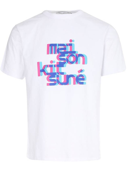 Neon Offset Typo Classic Short Sleeve T-Shirt White - MAISON KITSUNE - BALAAN.