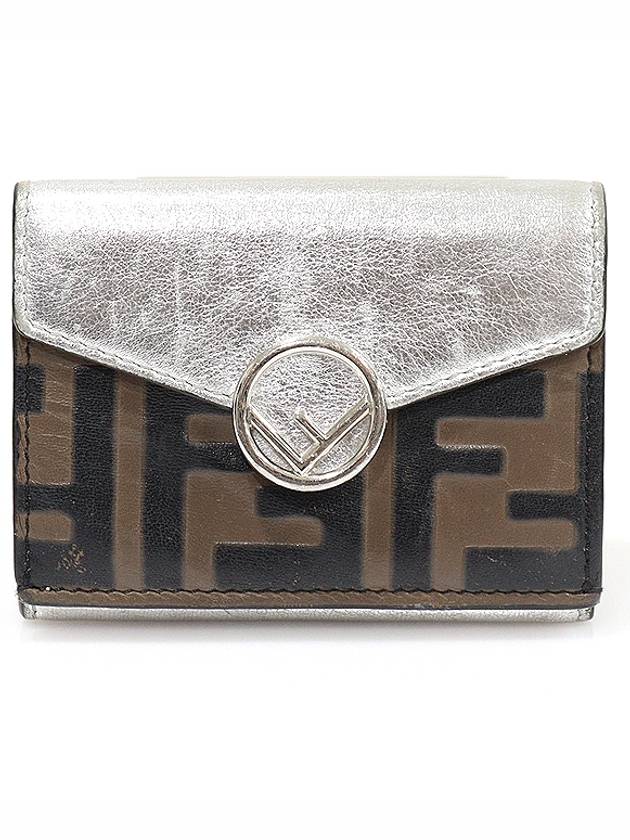 8M0395 Silver metallic FF logo F is Fendi micro tri fold mini wallet - FENDI - BALAAN 1