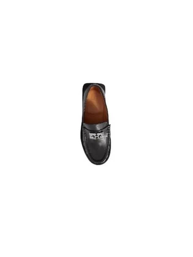 Rhinestone Logo Leather Loafers Black - GANNI - BALAAN 3