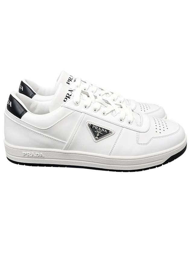 Downtown Triagle Logo Leather Low Top Sneakers White - PRADA - BALAAN 2