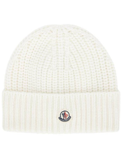 Logo Patch Wool Beanie White - MONCLER - BALAAN 2