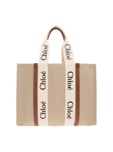 Woody Large Tote Bag White Brown Beige - CHLOE - BALAAN 1