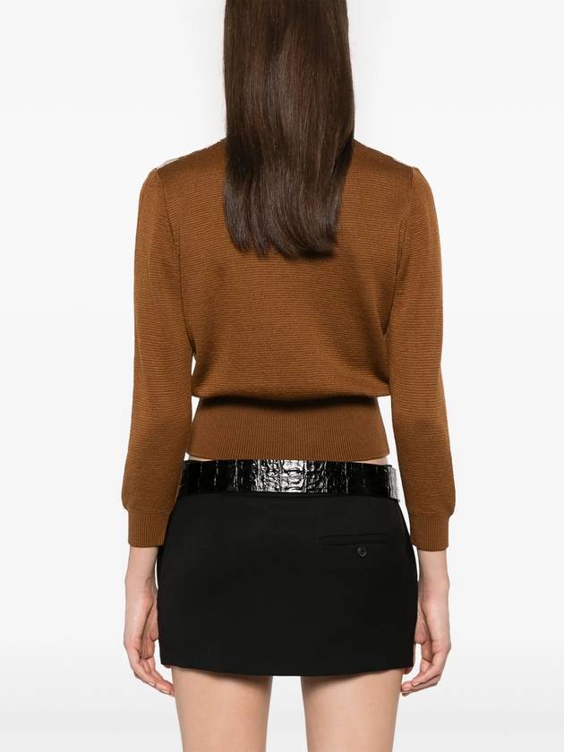 Logo Crop Knit Top Brown - PRADA - BALAAN 5