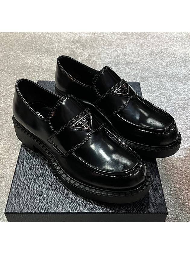 Chocolate Brushed Leather Loafers Black - PRADA - BALAAN 5