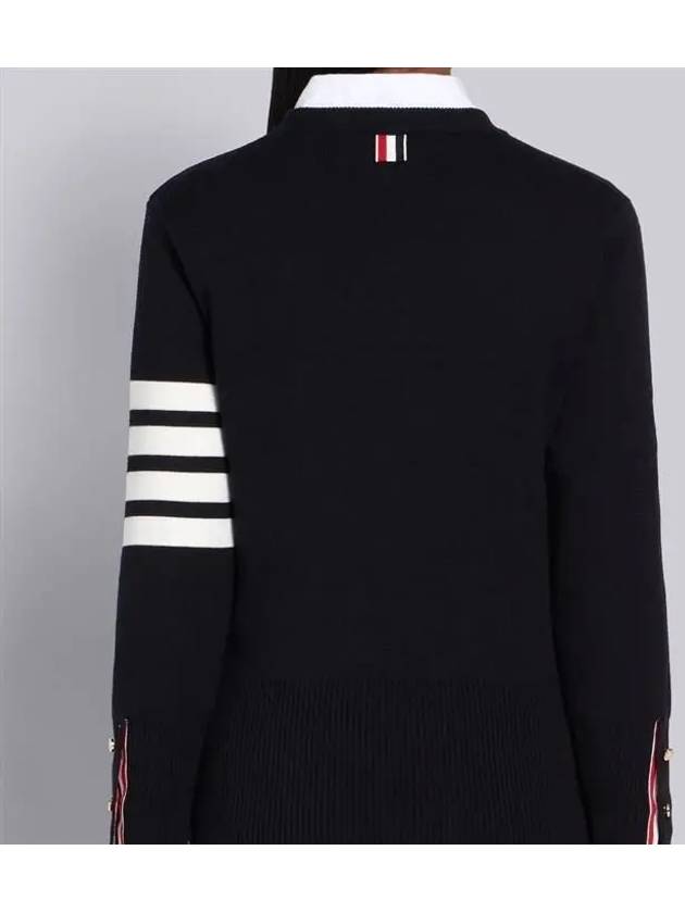 Milano Stitch Crewneck 4-Bar Cotton Crepe Knit Top Navy - THOM BROWNE - BALAAN 6