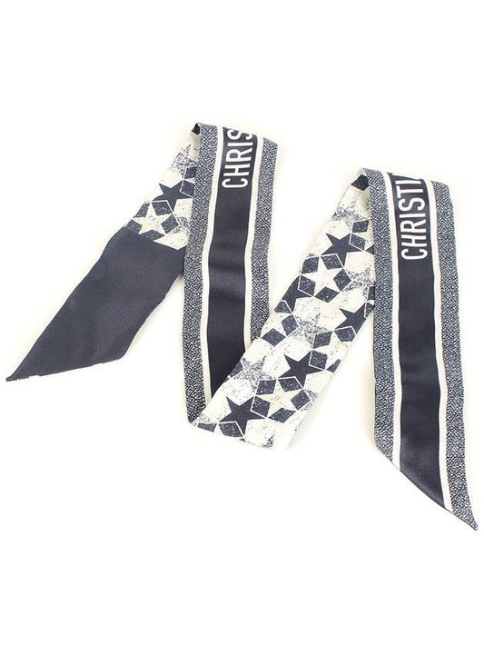 Etoile Micha Logo Silk Muffler Navy - DIOR - BALAAN.