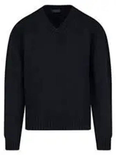 V-Neck Wool Knitted Sweater Black - PRADA - BALAAN 2