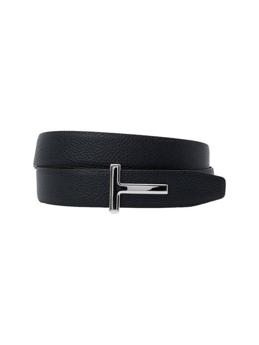 Men's T Icon Buckle Leather Belt Black Navy - TOM FORD - BALAAN 1