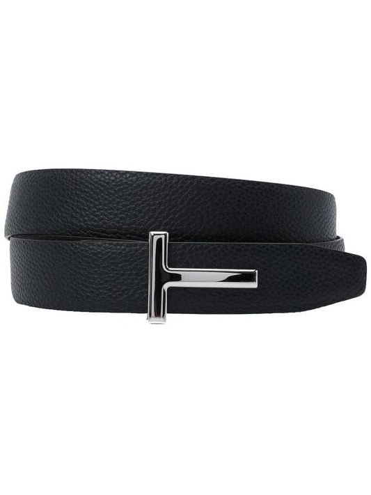 Men's T Icon Buckle Leather Belt Black Navy - TOM FORD - BALAAN 1