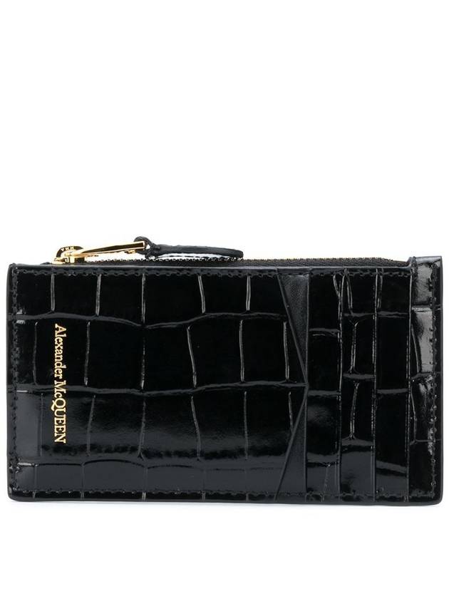 Skull Crocodile Embossed Zipper Card Wallet Black - ALEXANDER MCQUEEN - BALAAN 10