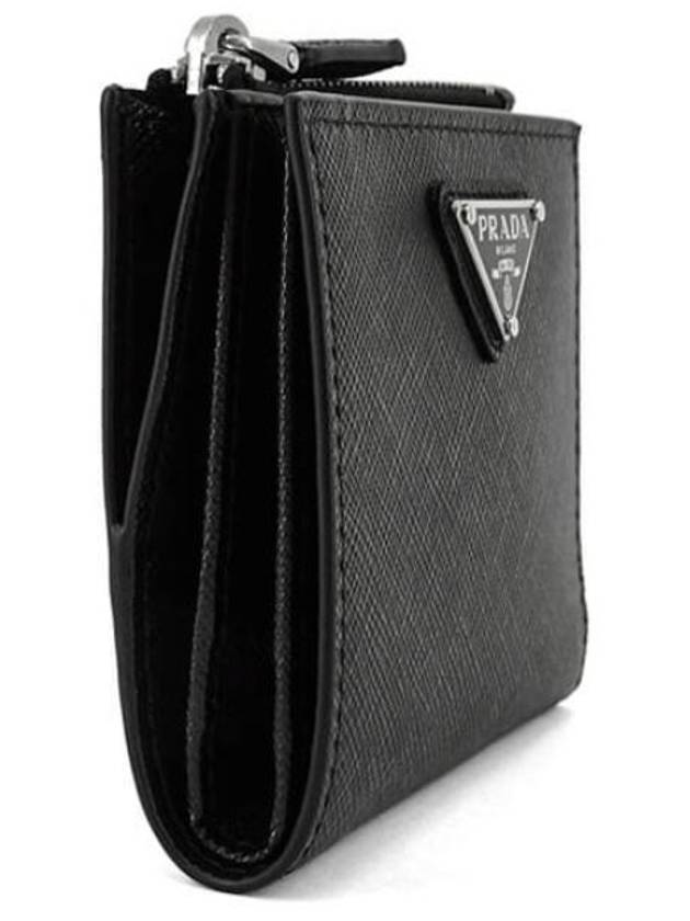 Triangle Logo Saffiano Half Wallet Black - PRADA - BALAAN 4