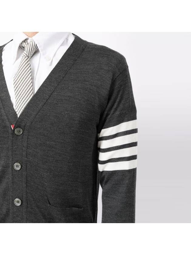 Men's Sustainable Classic Diagonal Wool Cardigan Dark Grey - THOM BROWNE - BALAAN 6