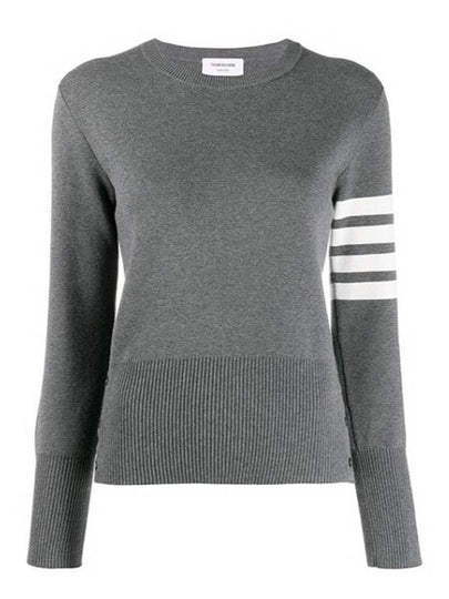 Milano Stitch Crewneck 4-Bar Cotton Crepe Knit Top Grey - THOM BROWNE - BALAAN 2