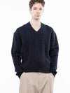 Men s M243TP07NY Dense Cable V neck Knit Navy - CHANCE'S NOI - BALAAN 7