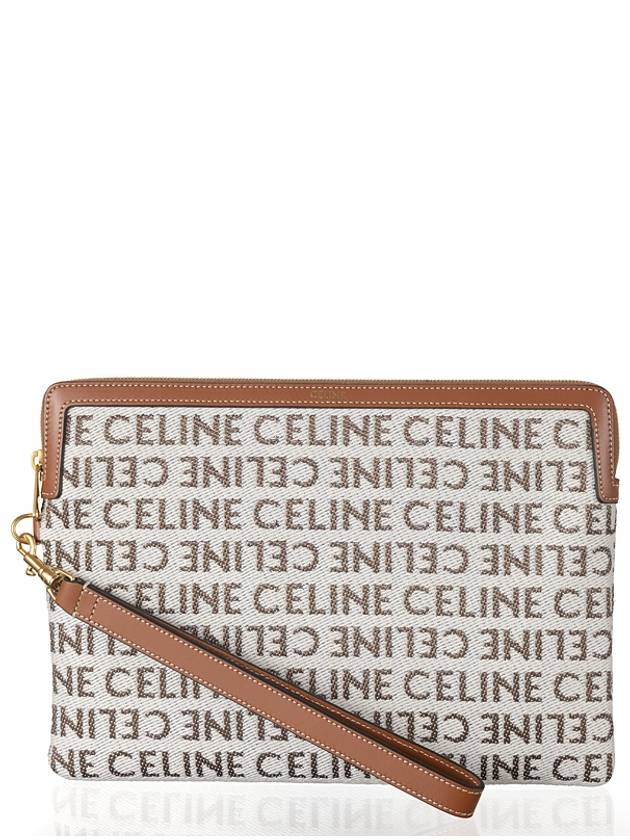 Women's All-Over Signature Logo Small Calfskin Pouch Bag Natural Tan - CELINE - BALAAN 2