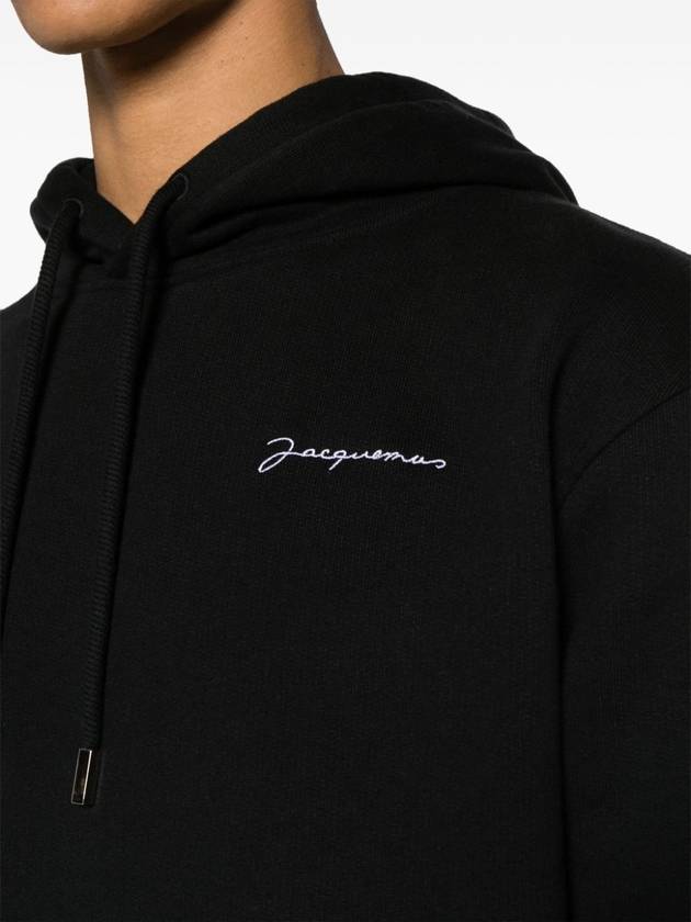 Le Brode Embroidered Logo Cotton Hoodie Black - JACQUEMUS - BALAAN 6