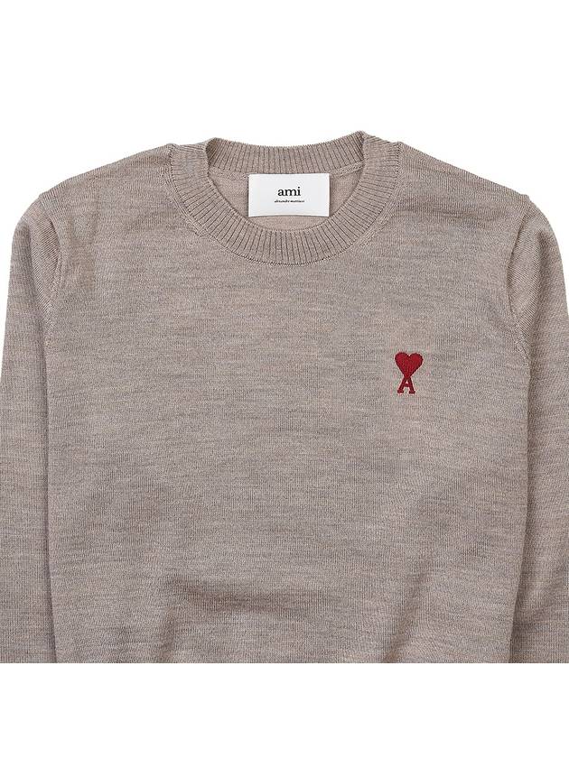 Heart Logo Crew Neck Merino Wool Knit Top Champagne - AMI - BALAAN 4