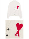 Big Heart Embroidered Logo Cardigan Pale White - AMI - BALAAN 6