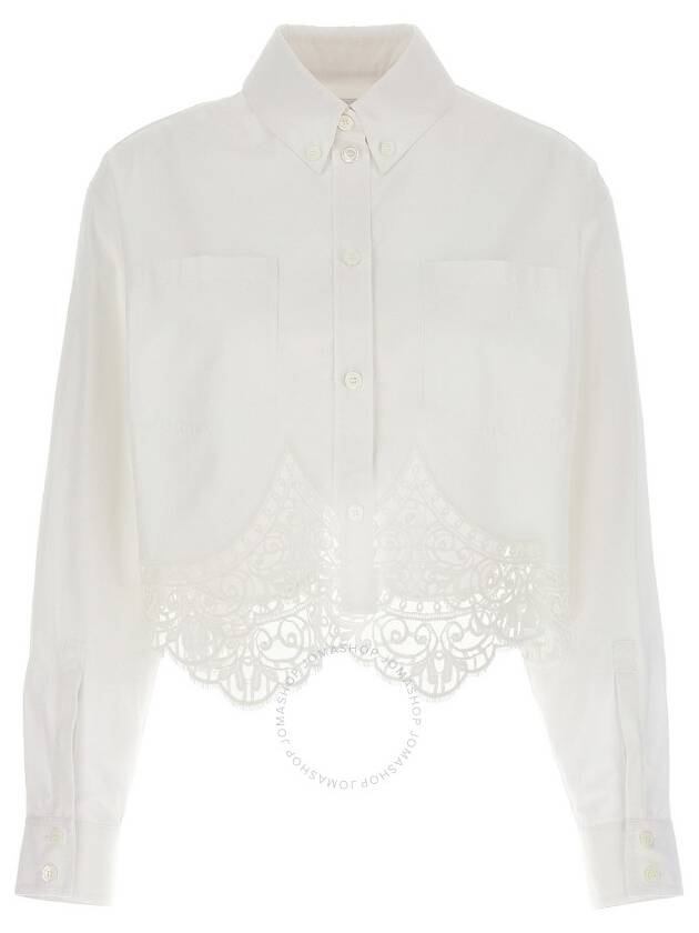 Women's Macrame Lace Hem Cropped Cotton Shirt Uptic White - BURBERRY - BALAAN 2