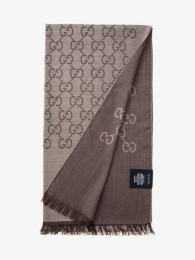 GG Jacquard Pattern Two-Tone Wool Silk Muffle Dark Brown - GUCCI - BALAAN 3