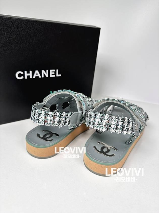 CC logo tweed strap velcro sandals light gray 36 G39986 - CHANEL - BALAAN 6