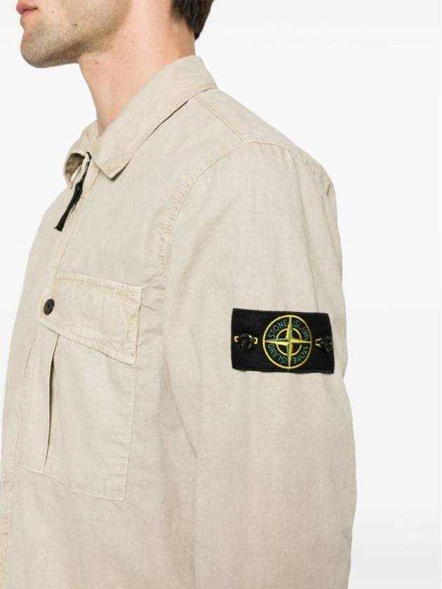 Old Treatment Garment Dyed Overshirt Jacket Beige - STONE ISLAND - BALAAN 6