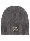 3B00054 M1900 935 Logo Patch Cashmere Wool Beanie Gray Hat TJ - MONCLER - BALAAN 1