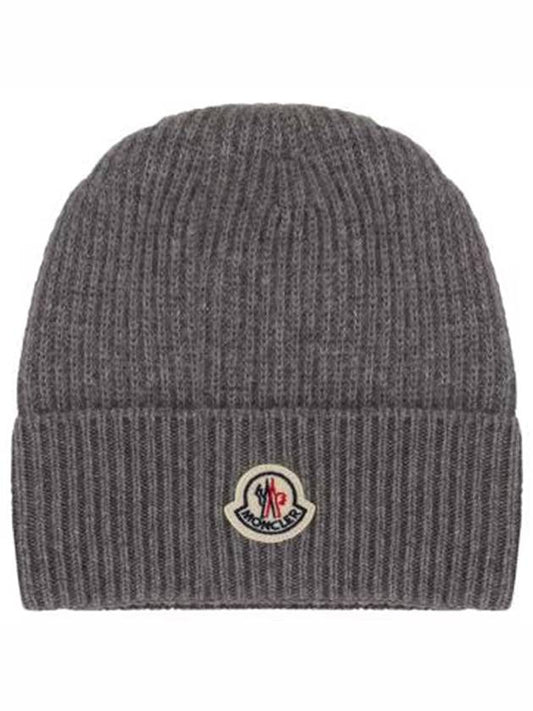 3B00054 M1900 935 Logo Patch Cashmere Wool Beanie Gray Hat TJ - MONCLER - BALAAN 1