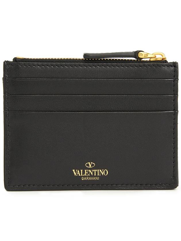 One Stud Leather Zipper Coin Purse Black - VALENTINO - BALAAN 6