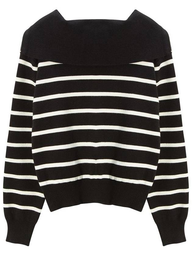 OPEN JIPUP WIDE COLLAR STRIPE KNIT BK - DEFEMME - BALAAN 2